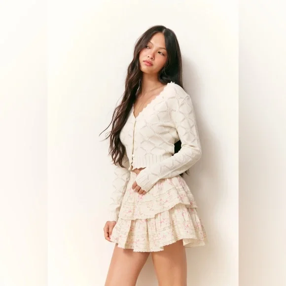 NWT LoveShackFancy Petra Knit Heart Argyle Cardigan Parchment Cream Ivory | S - Picture 3 of 14